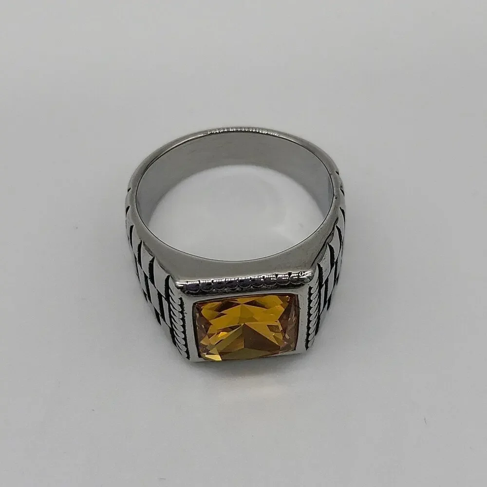 Yellow Cubic Zirconia Handmade Men's Ring Size 9 NWT
